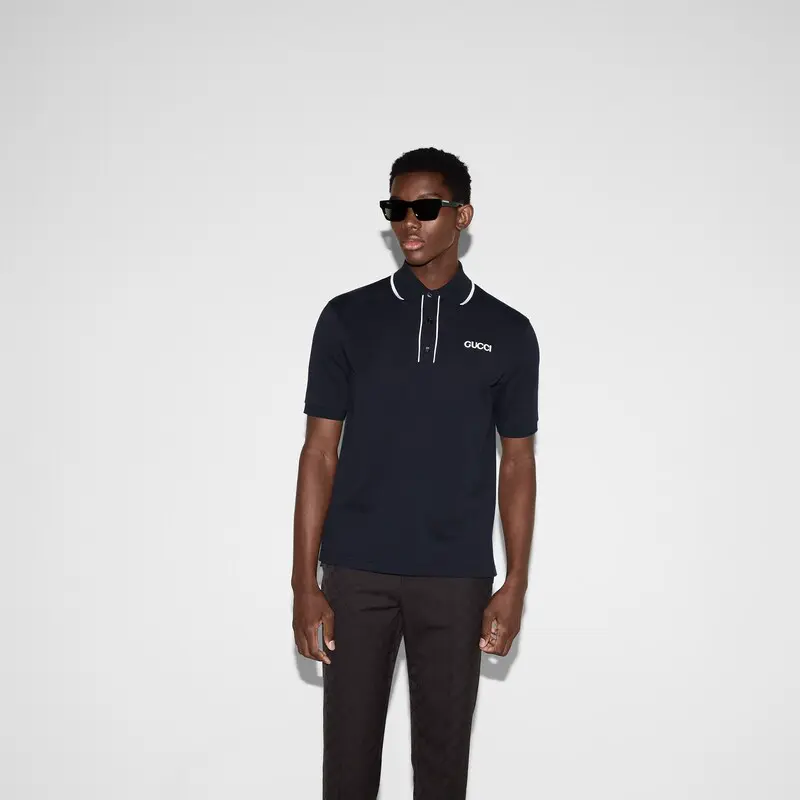 Gucci Embroidered cotton piquet polo shirt 004