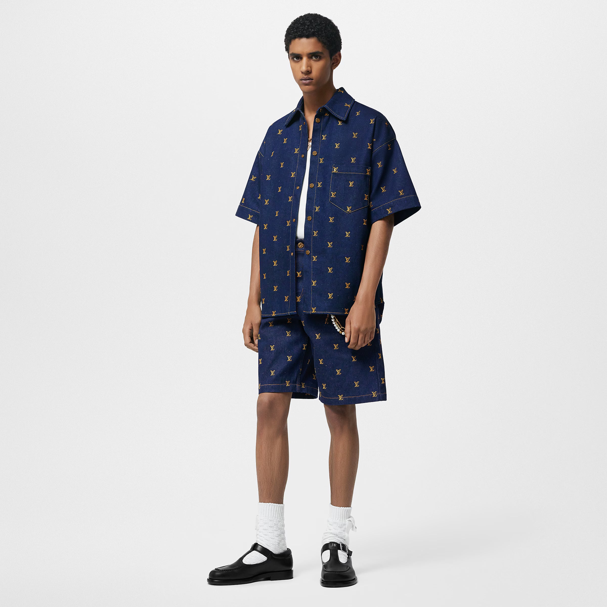 LV Embroidered Signature Denim Shorts 035