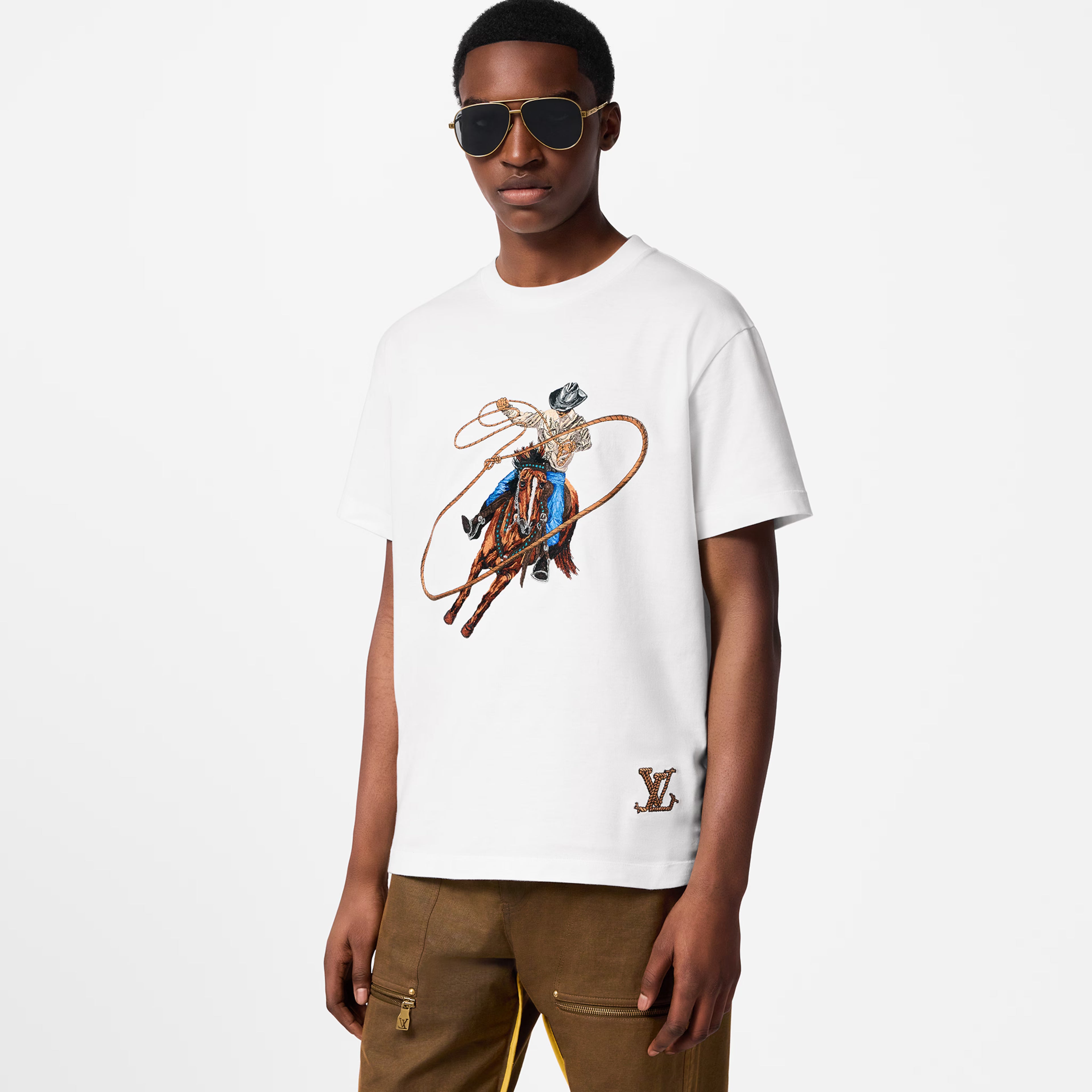 LV Graphic Embroidered Cotton T-Shirt 040