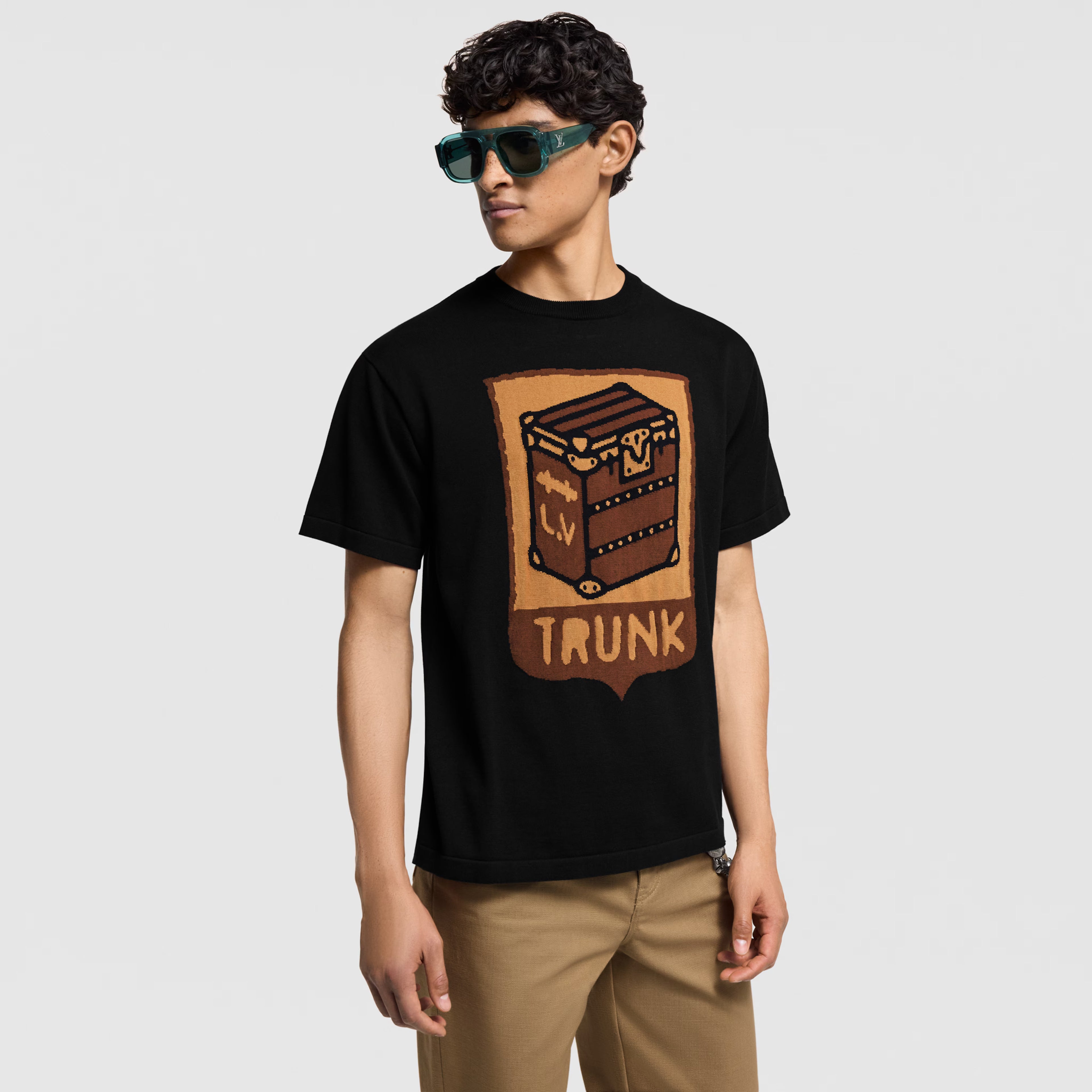 LV Short-Sleeved Cotton Intarsia Crewneck 042