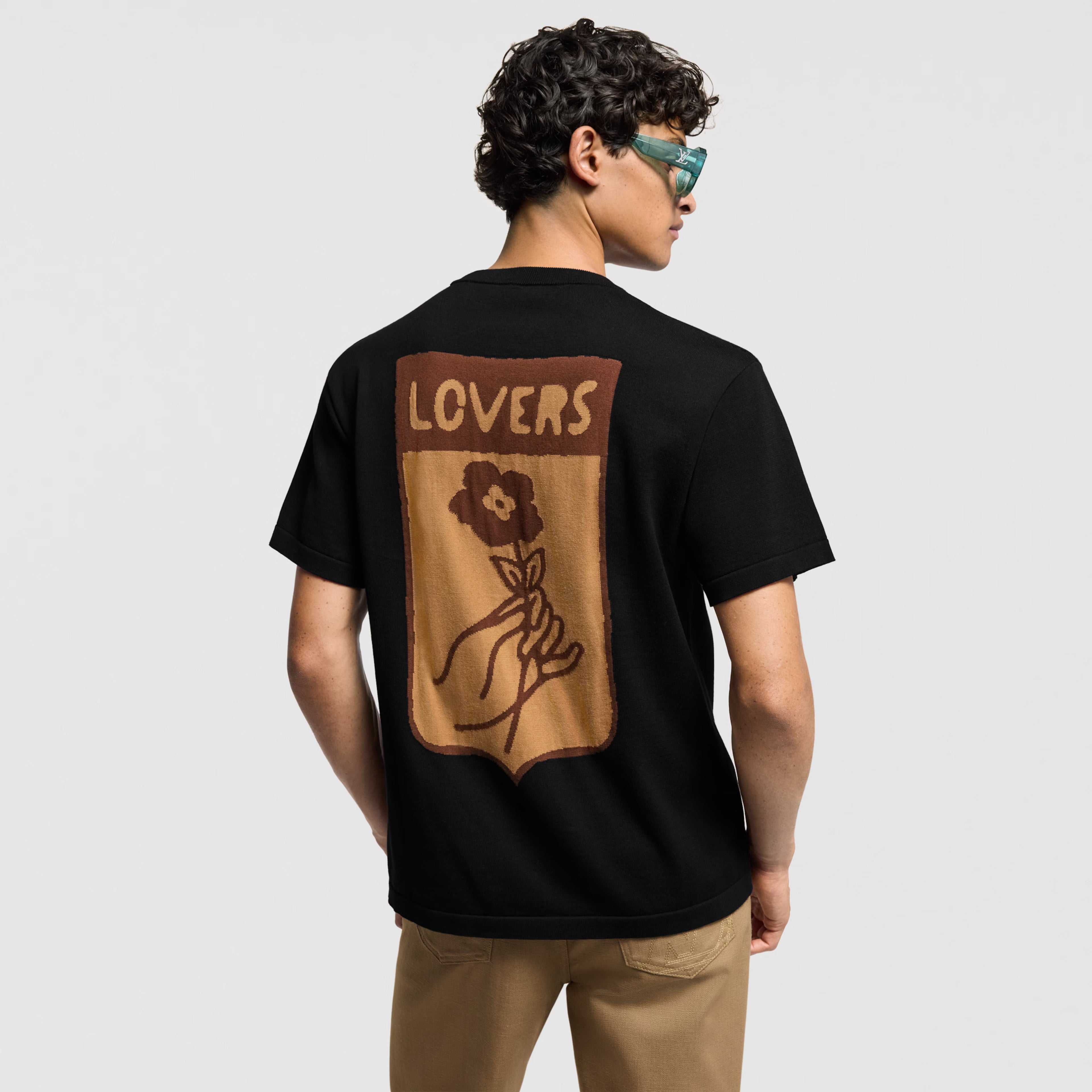 LV Short-Sleeved Cotton Intarsia Crewneck 042
