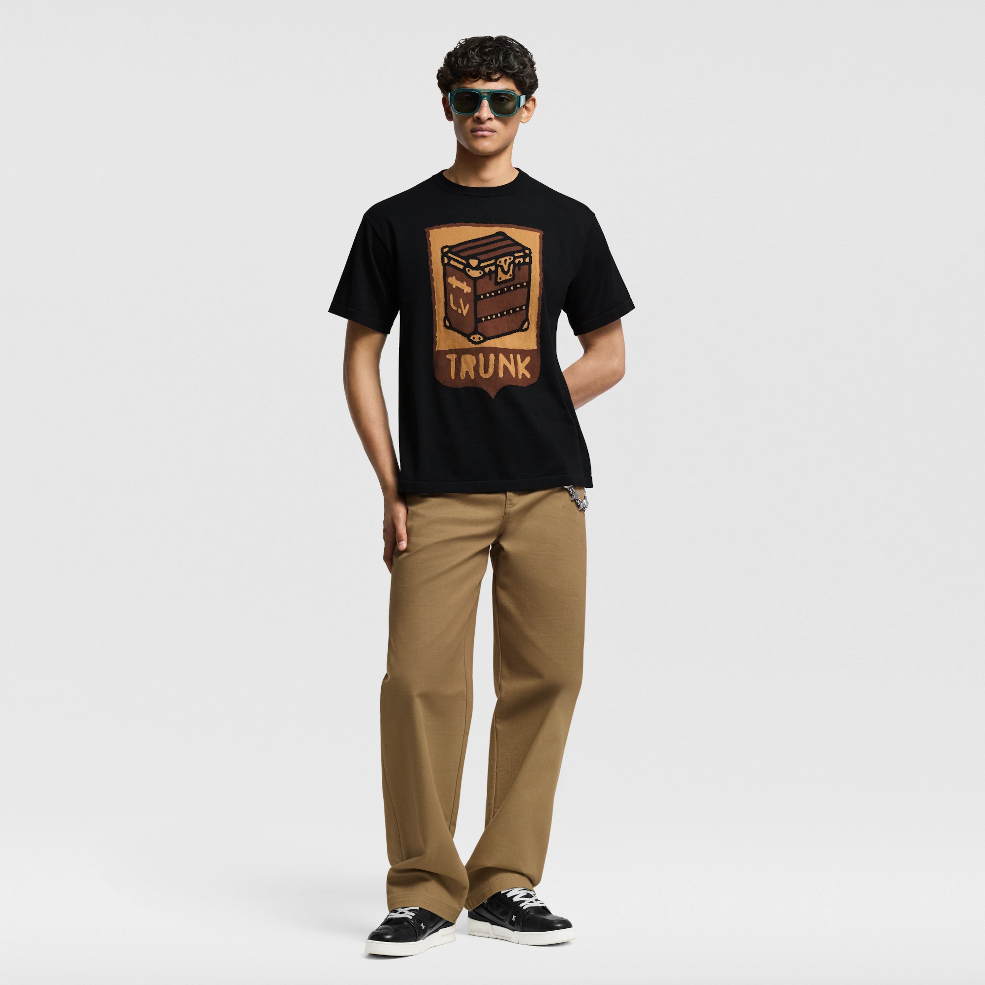 LV Short-Sleeved Cotton Intarsia Crewneck 042