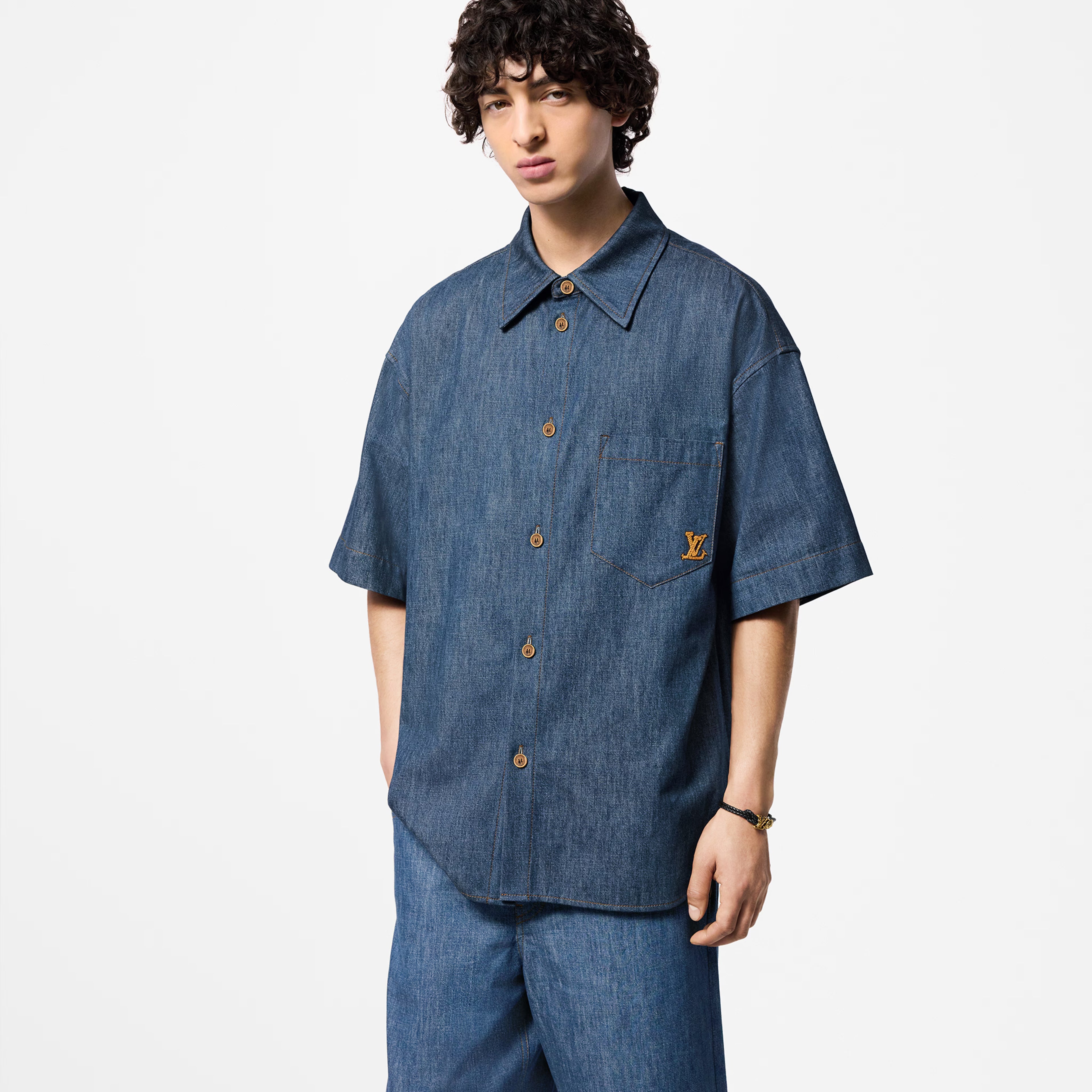 LV Short-Sleeved Cotton Chambray Shirt 037