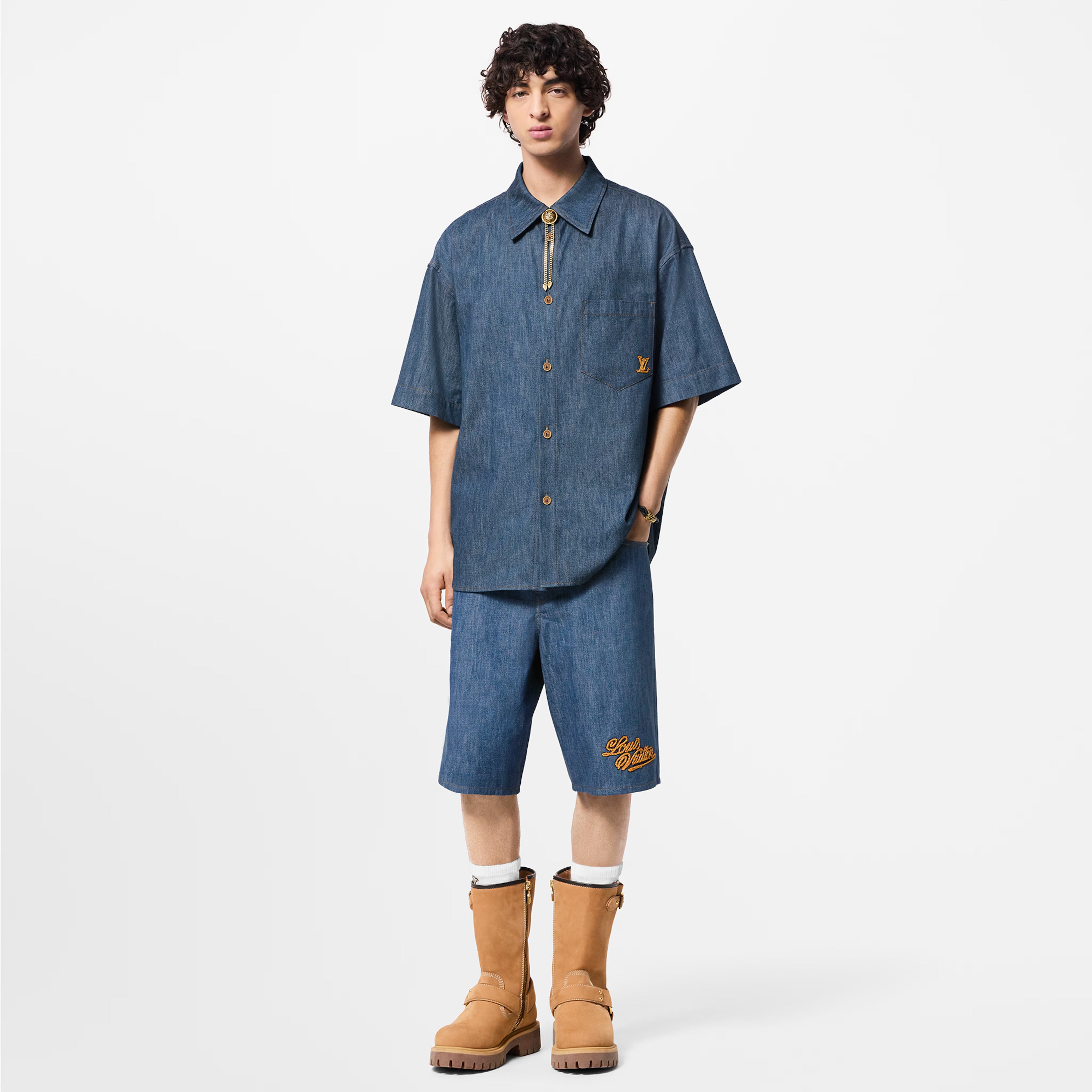 LV Short-Sleeved Cotton Chambray Shirt 037