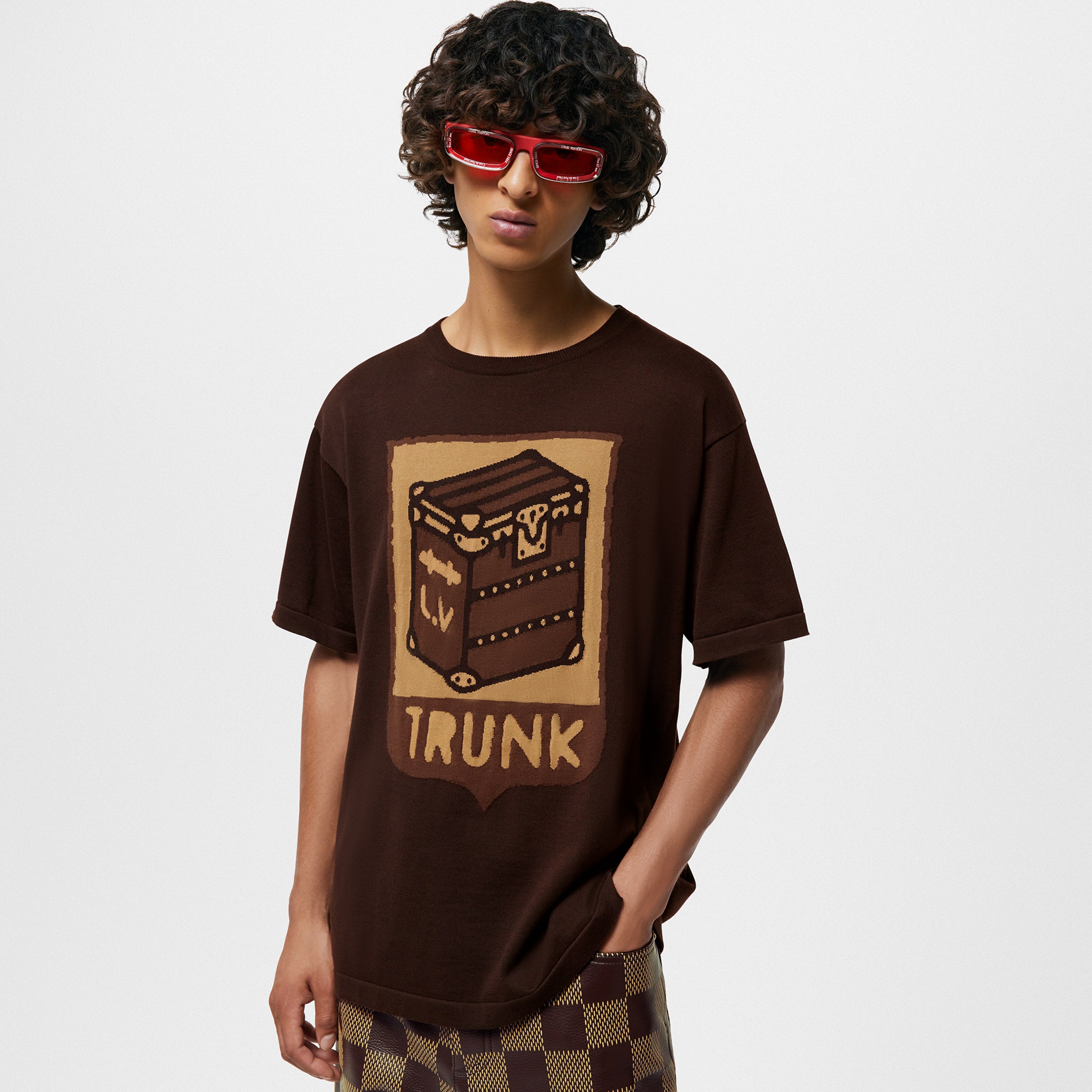LV Short-Sleeved Cotton Intarsia Crewneck 042