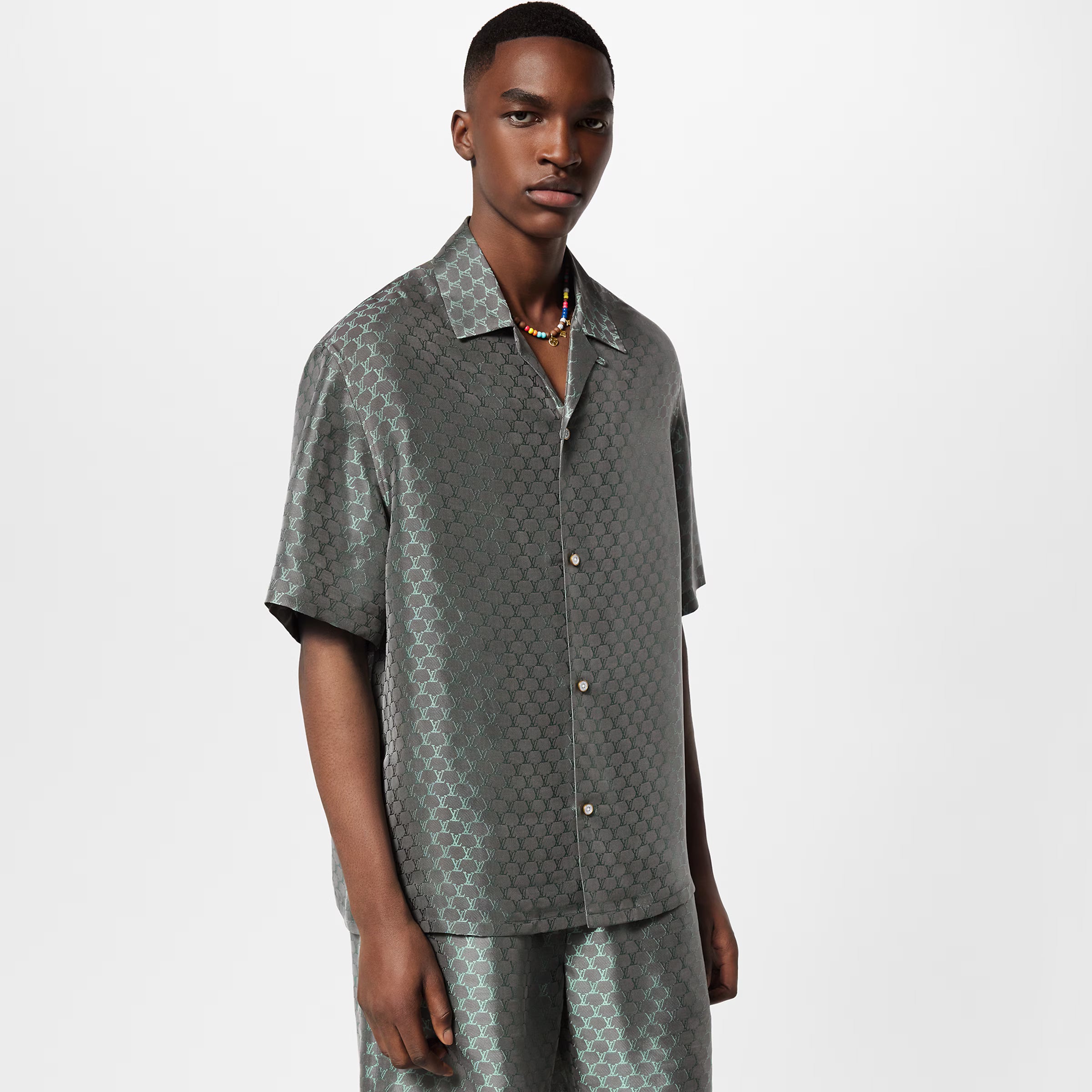 LV Short-Sleeved Jacquard Silk-Blend Shirt 038