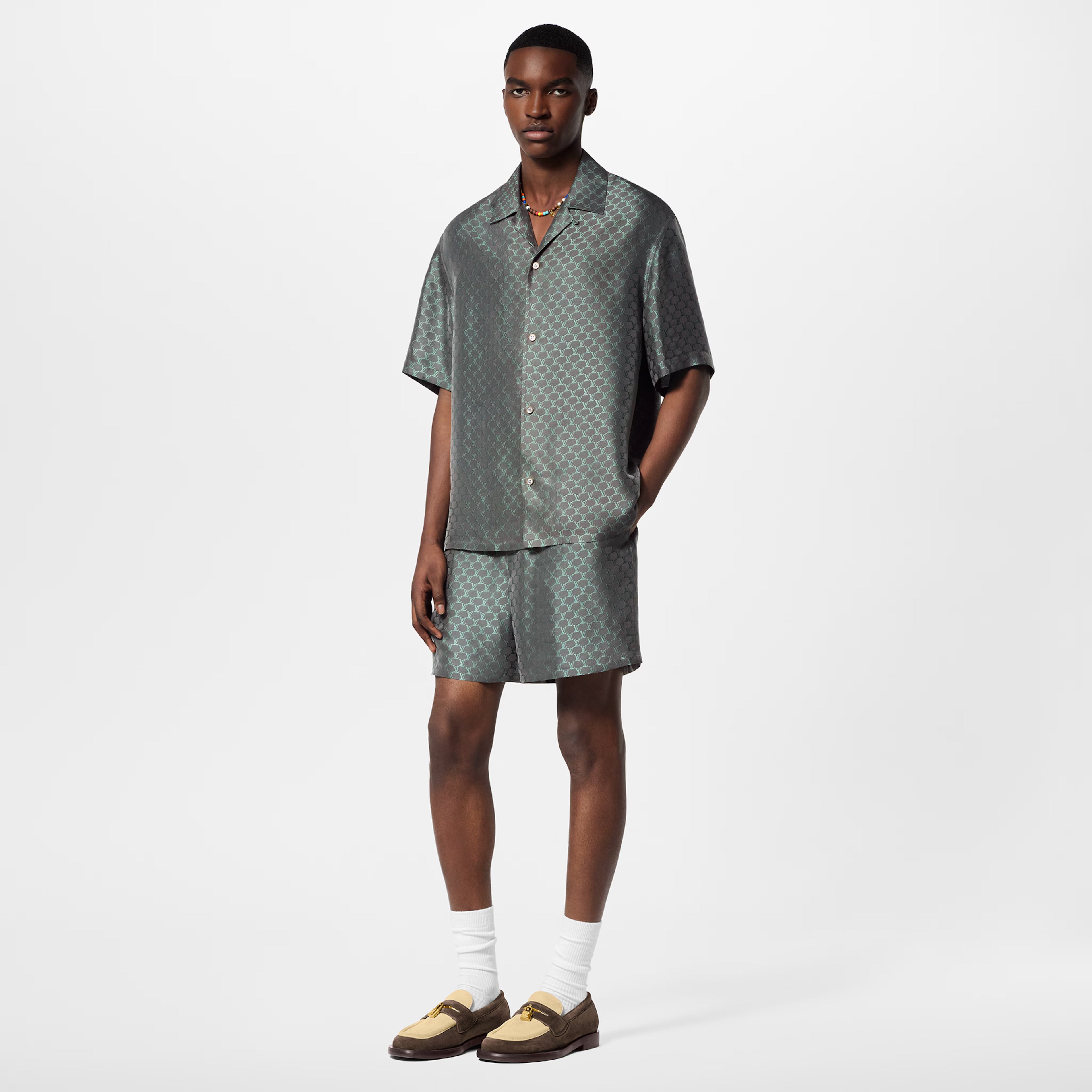 LV Short-Sleeved Jacquard Silk-Blend Shirt 038